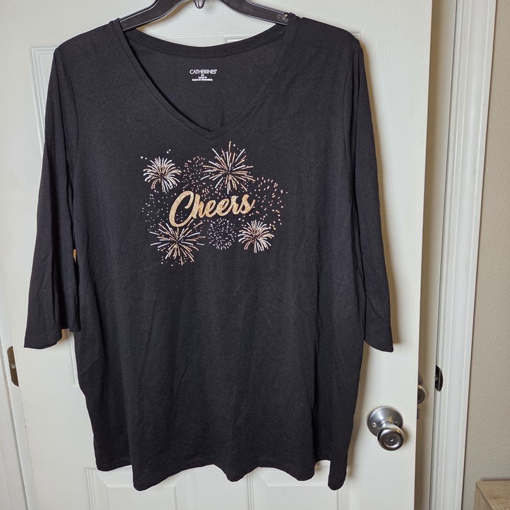 Catherine's sz 2X 22/24W blk glitter sparkle New Years Eve party t-shirt